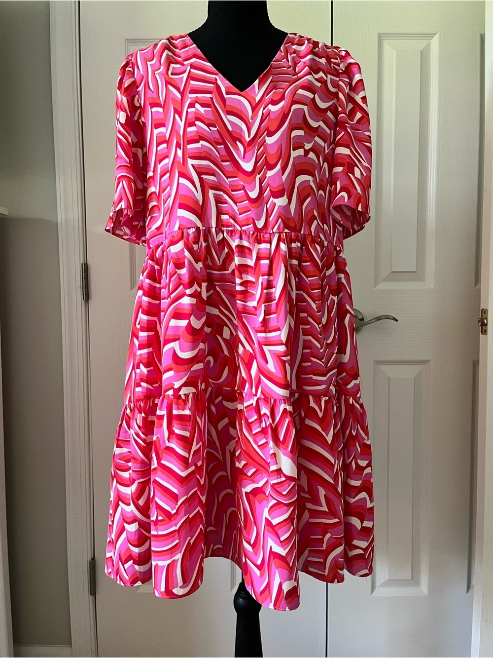 Jade by Jane Pink Abstract Print Babydoll Dress Size Small EUC